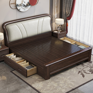 紫金檀木实木软包床新中式现代全实木180cm储物床简约150cm单人床