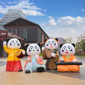 户外卡通国潮琴棋书画古装熊猫雕塑公园商场景区园林动物装饰摆件