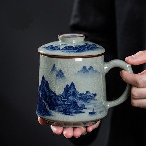 景德镇青花瓷陶瓷泡茶杯茶水分离办公室神器个人专用高档过滤水杯