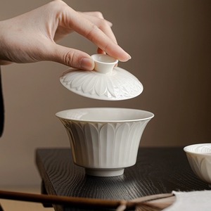 定窑白高档陶瓷三才盖碗茶杯套装白瓷功夫茶具泡茶碗可悬停不烫手
