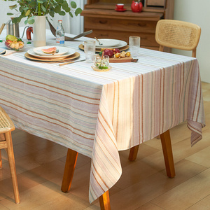 家用布长方形条纹盖布阳春复古法式餐桌台布北欧亚麻现代小镇圆桌