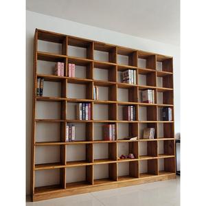 老榆木书架定制满墙书柜整墙书架定做实木书柜置物架实木书架书橱