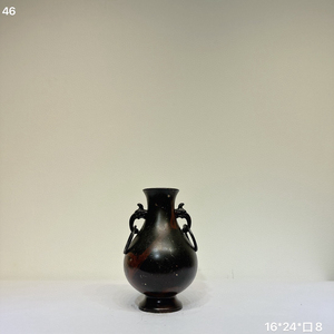 日本高岗回流铜花器斑铜瓶 日式禅意插花道中式复古客厅浮雕摆件