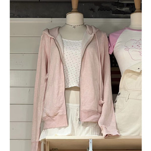 Brandy BM新款美式休闲连帽卫衣 bm拉链开衫粉色外套女合身版上衣