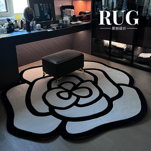 RUG原创设计 山茶花圆形地毯高级感客厅卧室化妆凳椅子地垫不规则
