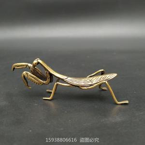 古玩铜器收藏仿古纯铜黄铜螳螂小摆件昆虫动物桌面迷你铜件