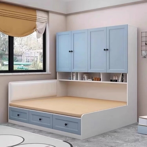 小卧室榻榻米侧柜一体靠墙省空间储物床小户型实木衣柜组合儿童床