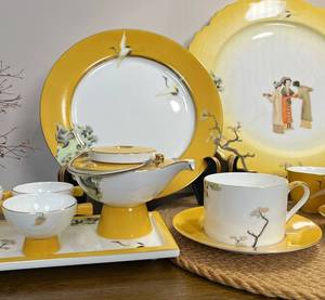 亚洲时代宋朝诗歌系列手绘骨瓷展示盘餐具杯碟盖碗茶功夫茶具