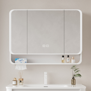 太空铝智能浴室镜柜防雾带灯挂墙式卫生间美妆镜子收纳一体置物架