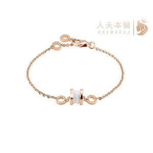 正品BVLGARI/宝格丽2021新款女士B.zero1 18K玫瑰金白色陶瓷手链