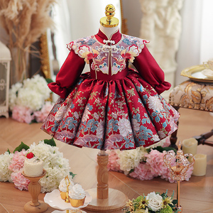 周岁礼服女宝宝中式唐装旗袍婴儿生日抓周宴红色国风小公主裙夏季