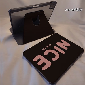 倚琪 NICE黑色2024新款iPad10/9保护壳适用苹果air5/4/3透明8旋转10.2卡通Pro12.9/13亚克力mini6平板硅胶套7
