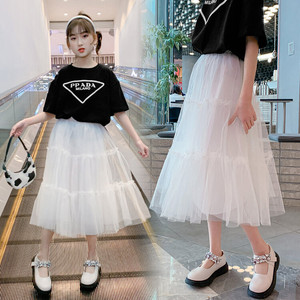 中大童女孩洋气公主裙女童蓬蓬纱蛋糕裙新款韩版中长裙半身裙童装