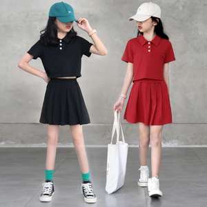 Girls Set Summer New Polo Collar Culottes JK Uniform Set Red