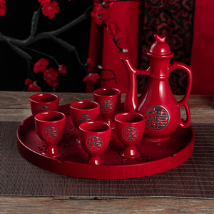 景德镇中式双喜陶瓷红色酒具套装婚礼交杯酒敬酒杯酒壶结婚礼物礼