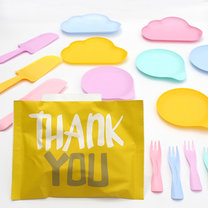 生日蛋糕刀叉盘组合 派对一次性餐具 食品级塑料创意餐盘袋装