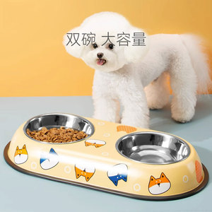 狗食盆猫咪碗食盆双碗不锈钢大容量狗碗防打翻宠物碗狗狗用品大全