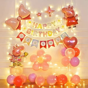 小猪佩奇生日气球女孩宝宝周岁装饰品儿童派对场景布置宝莉背景墙