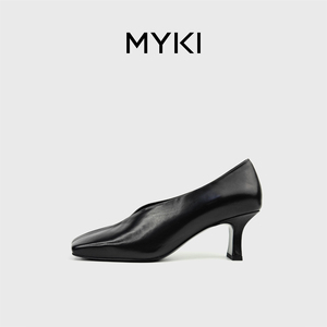 MYKI法式复古小牛皮高跟鞋女软牛皮单鞋方头真皮透气百搭奶奶鞋