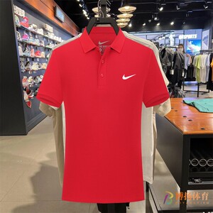 耐克短袖翻领T恤男女生红色高考服nike纯棉半袖polo衫家长送考服