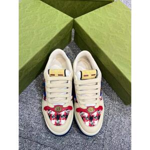 GUCCI/古琦 2023秋冬 白色拼色格纹系带女士平底运动休闲鞋 代购