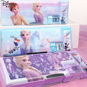 迪士尼文具盒小学生多功能塑料铅笔盒男女童创意可爱Disney多功能折叠款双层一二三年级冰雪奇缘文具盒大容量