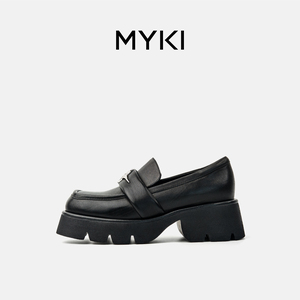 MYKI2024春季新款气质粗跟增高真皮乐福鞋女士法式通勤一脚蹬单鞋
