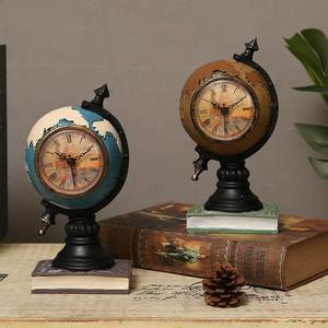 欧美式复古地球仪时钟小摆件办公室桌面钟表装饰品存钱罐生日礼物