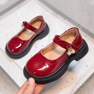 红蜻蜓官方正品女童鞋子春季龙年小皮鞋红色过年儿童公主鞋春秋本