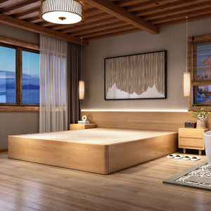 全实木床榻榻米可定制简易地台床现代简约双人民宿酒店床架无床头