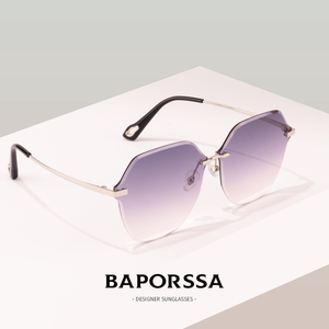 BAPORSSA/巴宝莎女士气质无边框多边墨镜时尚太阳镜舒适旅游百搭
