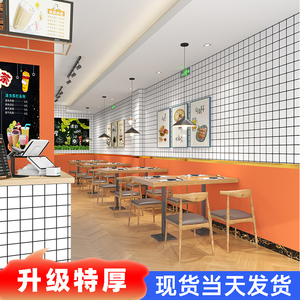 橙色墙纸自粘商餐饮饭店专用墙围特厚自贴壁纸1米宽墙壁贴纸黄色