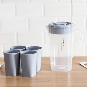 冷水壶耐高温大容量塑料凉开水水壶+杯子套装豆浆家用茶壶带茶隔