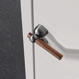 卧室黑胡桃木门锁家用通用型实木拉手室内房间分体锁具磁吸静音