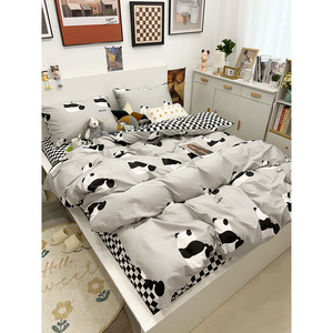 N1CG熊猫团子丨2022年新款全棉床上用品床单被套纯棉四件套枕