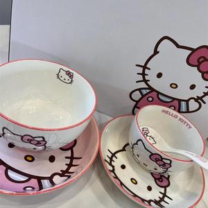 kt猫碗三丽鸥盘碗套餐陶瓷吃米饭碗家用汤面碗可爱好看的碗