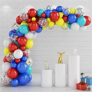 112件红黄蓝纸屑气球花环拱形气球套装婴儿淋浴生日派对儿童装饰