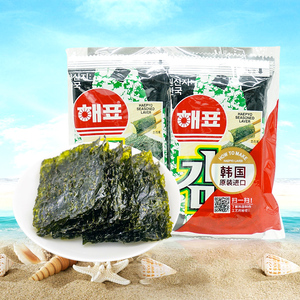 韩国海牌菁品海苔原味鱿鱼味16G/袋海产品儿童零食海苔片大袋