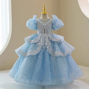 蓝色儿童礼服生日高端公主裙女童轻奢小众走秀主持人钢琴表演出服
