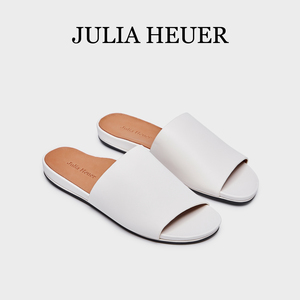 Julia Heuer朱莉亚赫尔 女士宽面足弓一字拖牛皮革平底休闲拖鞋