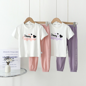 女童夏季套装2024新款纯棉短袖T恤长裤韩版时髦洋气童装儿童时尚