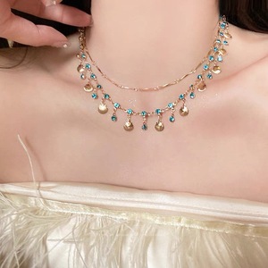 蓝色锆石金色贝壳项链百搭手链小众设计高级感轻奢饰品海的女儿