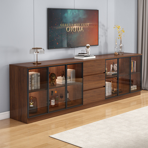 实木电视柜现代简约小户型客厅储物柜轻奢多功能玻璃收纳柜落地柜