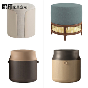 新中式实木沙发凳设计师创意茶室茶凳圆凳样板房布艺梳妆凳换鞋凳