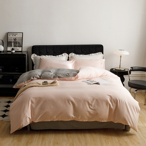 皇冠家纺撞色系列夏季全棉四件套床单被套枕套可水洗家用床上用品