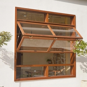 奶茶店玻璃木窗咖啡厅原木窗户上下推拉折叠窗定制上下左右推拉窗