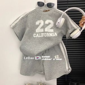 纯棉韩版男女童夏季运动套装2024新款儿童宝宝洋气短袖短裤两件套
