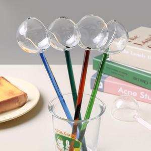 现货高硼硅创意牛奶甜品玻璃彩勺尖嘴大汤勺子家用斜嘴红酒玻璃勺