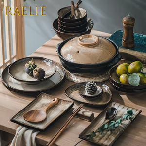 RAELIE家用碗碟套装景德镇紫砂窑变餐具组合碗盘子日式和风套装