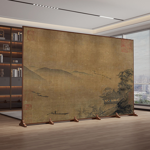 中式古典实木屏风隔断客厅卧室玄关遮挡古画山水装饰折叠移动折屏